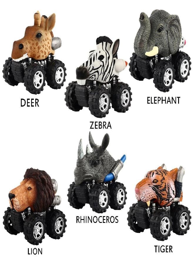CHIMAGER Jungle Themed Pull Back Animal Monster Car Vehicle Toy with Big Tire Wheel for 3+ Years Old Boys and Girls - Pack of 6 - Image 4